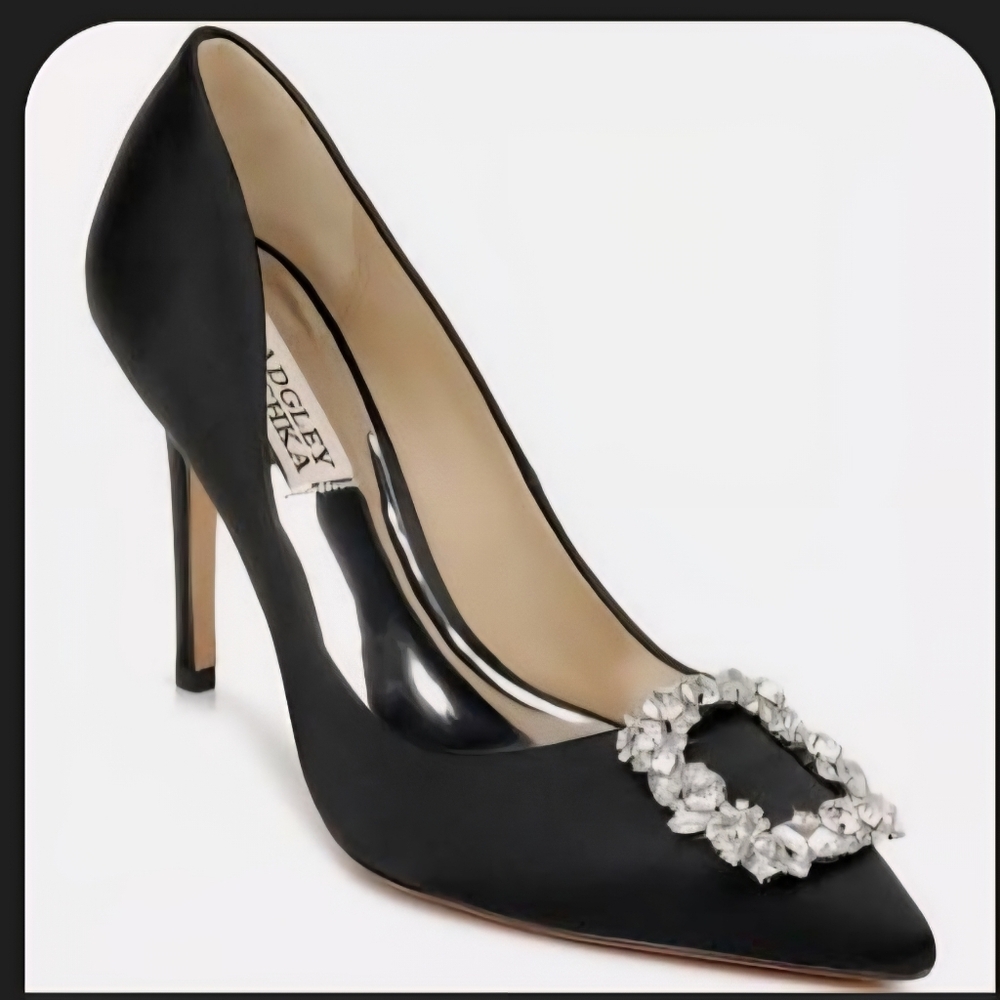 Badgley Mischka Black Jeweled Satin Pumps